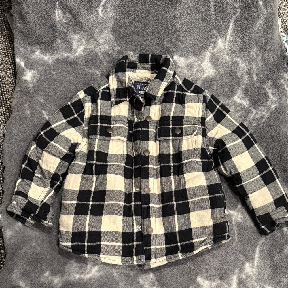 The Children's Place Black and Cream Plaid Button Down Shirt